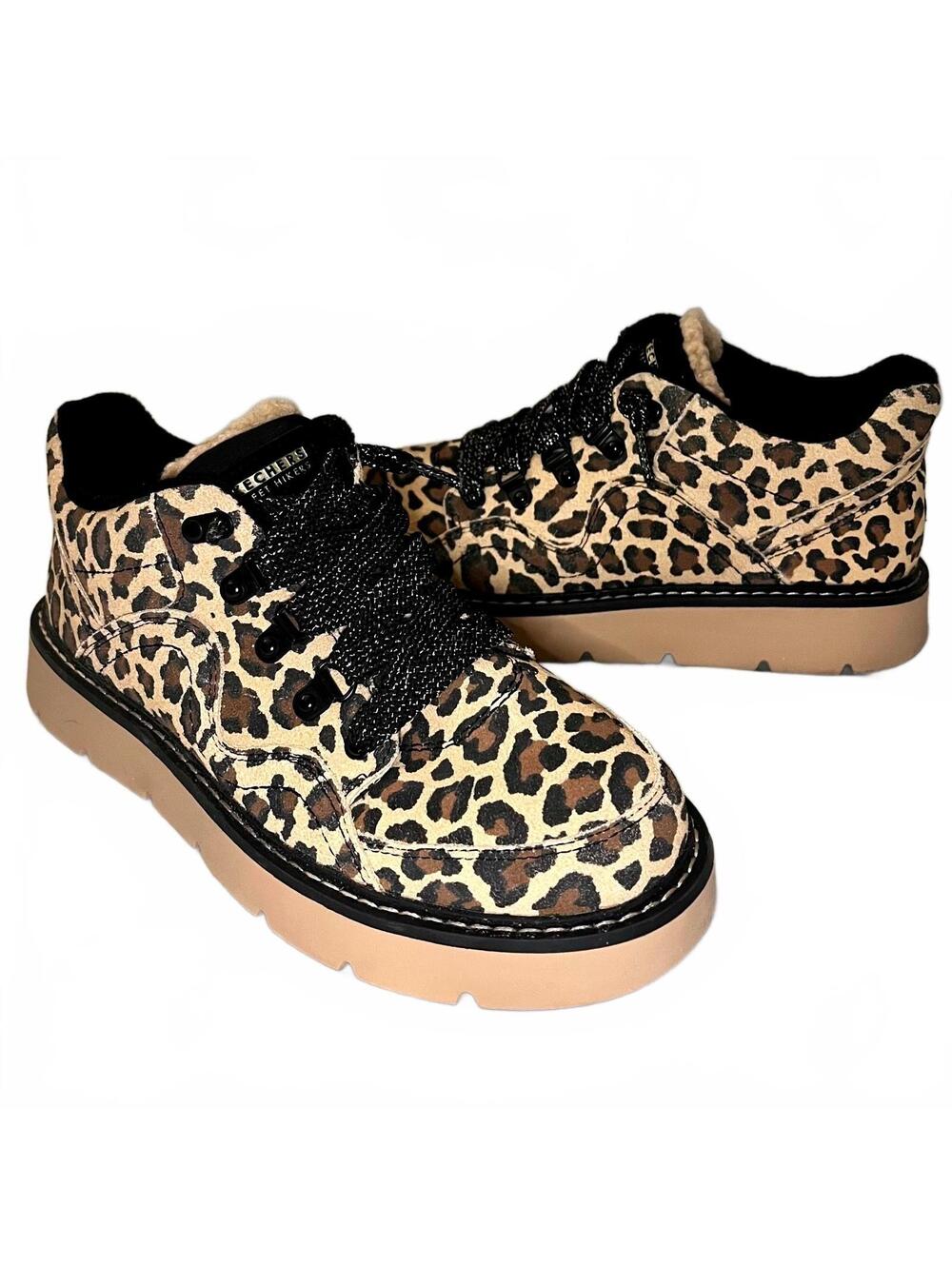 Skechers Street Hikers Leopard Print Leather Platform Sneakers 7.5